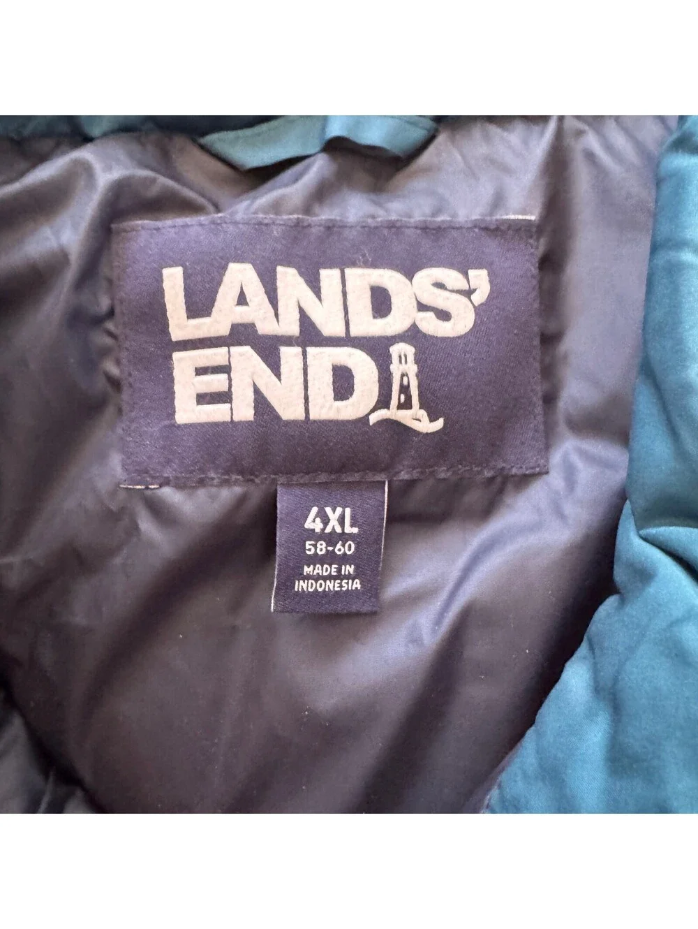 Lands End Puffer Vest Mens 4XL Teal Blue 800 Down Insulated Packable Gilet 4X